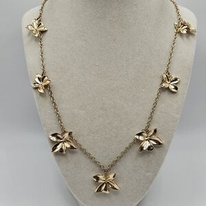 VINTAGE Gold Tone 3D Orchard Flower Station Dangle Necklace